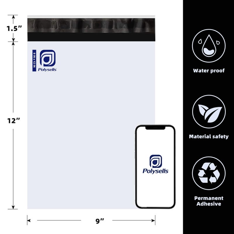 POLYSELLS 100 pack 9x12 Inch Poly Mailers Shipping Envelopes, Strong Adhesive Sealing, Waterproof, and Tear-resistant Postal Mailing Bags for Clothing, Books, and Accessories White - Image 2